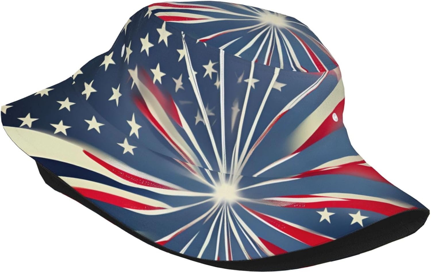 American Flag Firework Print Sun Hat Outdoor Fisherman Cap Summer Bucket Hat Beach for Men Women Black