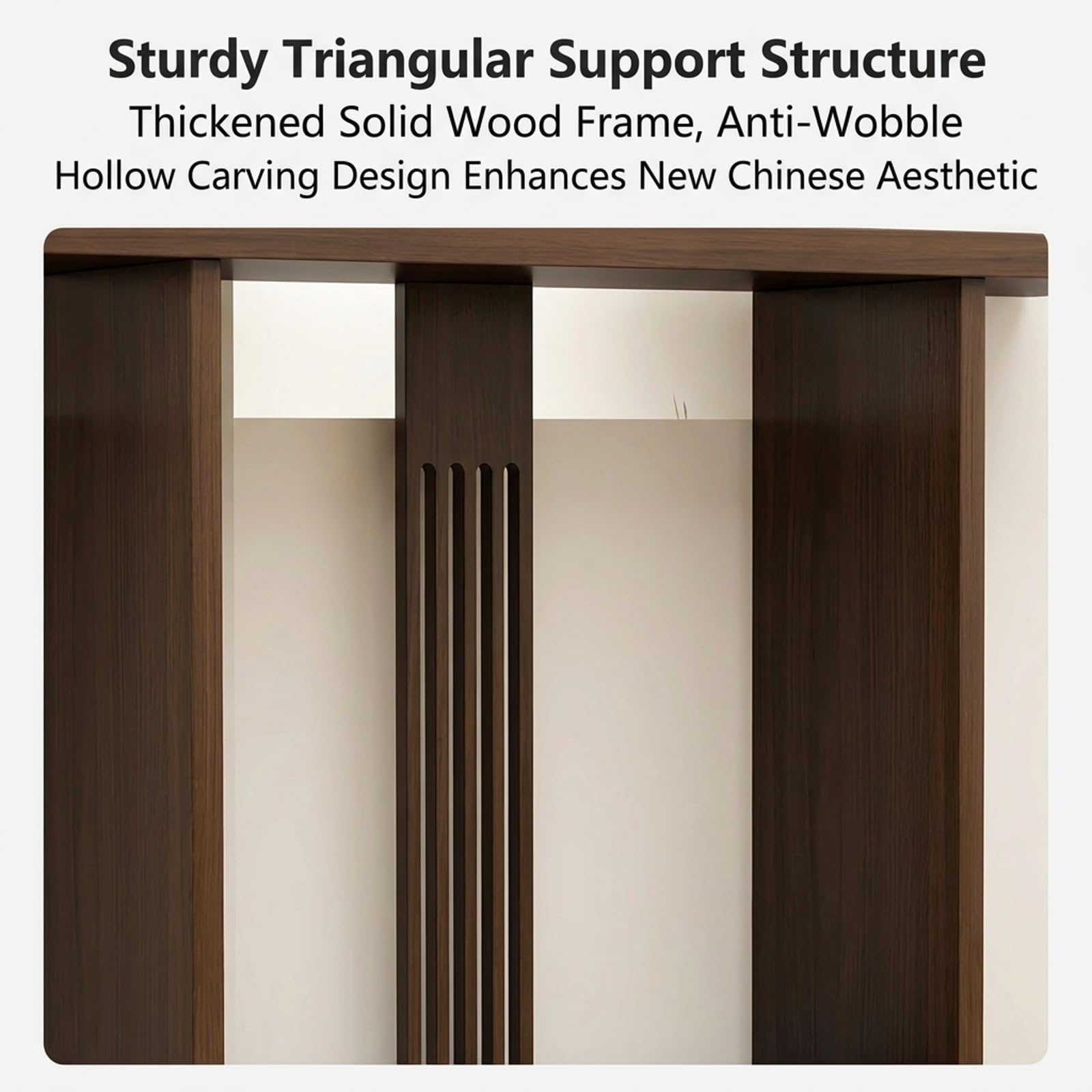 Tavolo Consolle in Legno Massivo,Tavolo Accento Stretto a Due Livelli | Per Ingresso, Lungo Tavolino Laterale per Divano con Gamba a Listelli Verticali Centrali e Ripiano(Brown,120cm)
