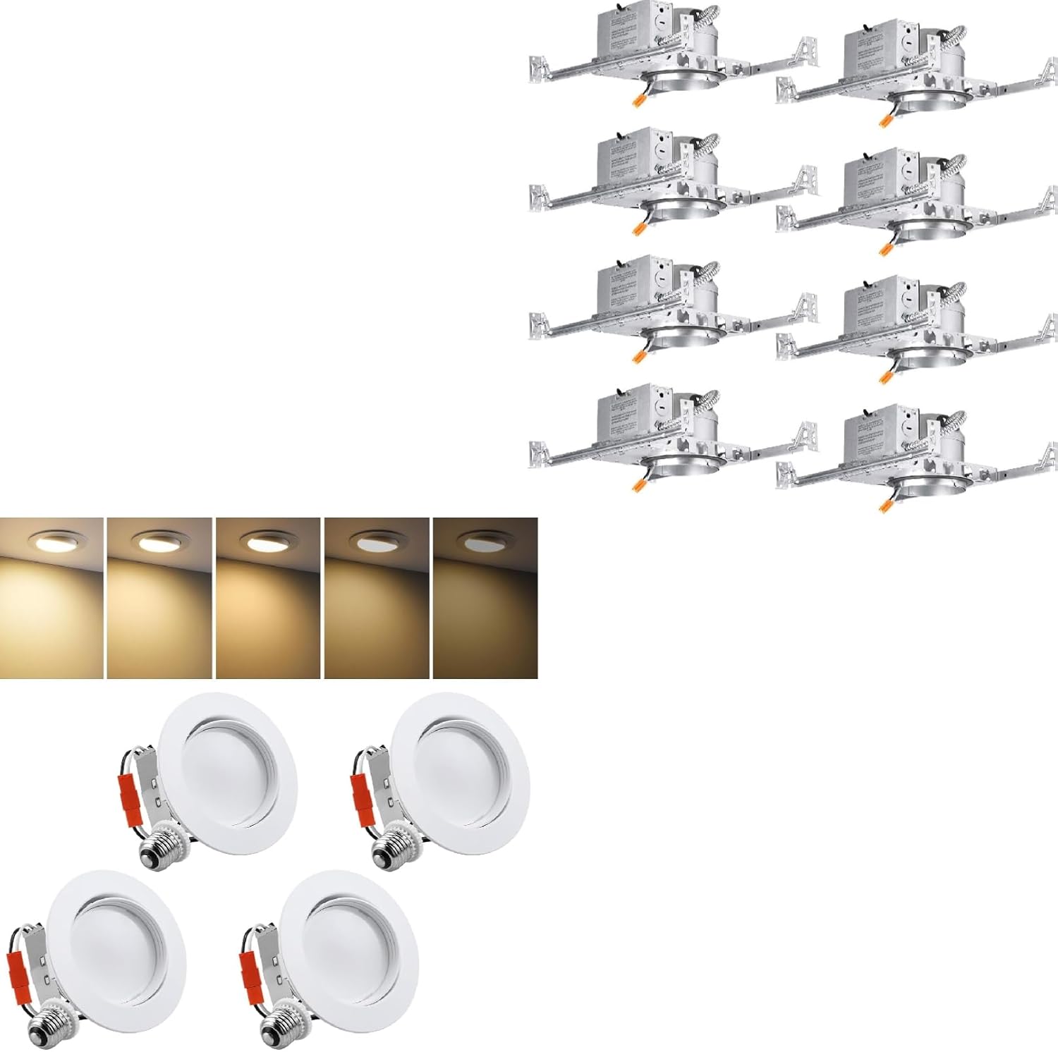 TORCHSTAR 4 Inch Gimbal LED Recessed Light Bundle 4 Inch Shallow New Construction Recessed Lighting Housing, 4 Pack Dimmable LED Recessed Downlight 3000K & 8 Pack New Construction Housing