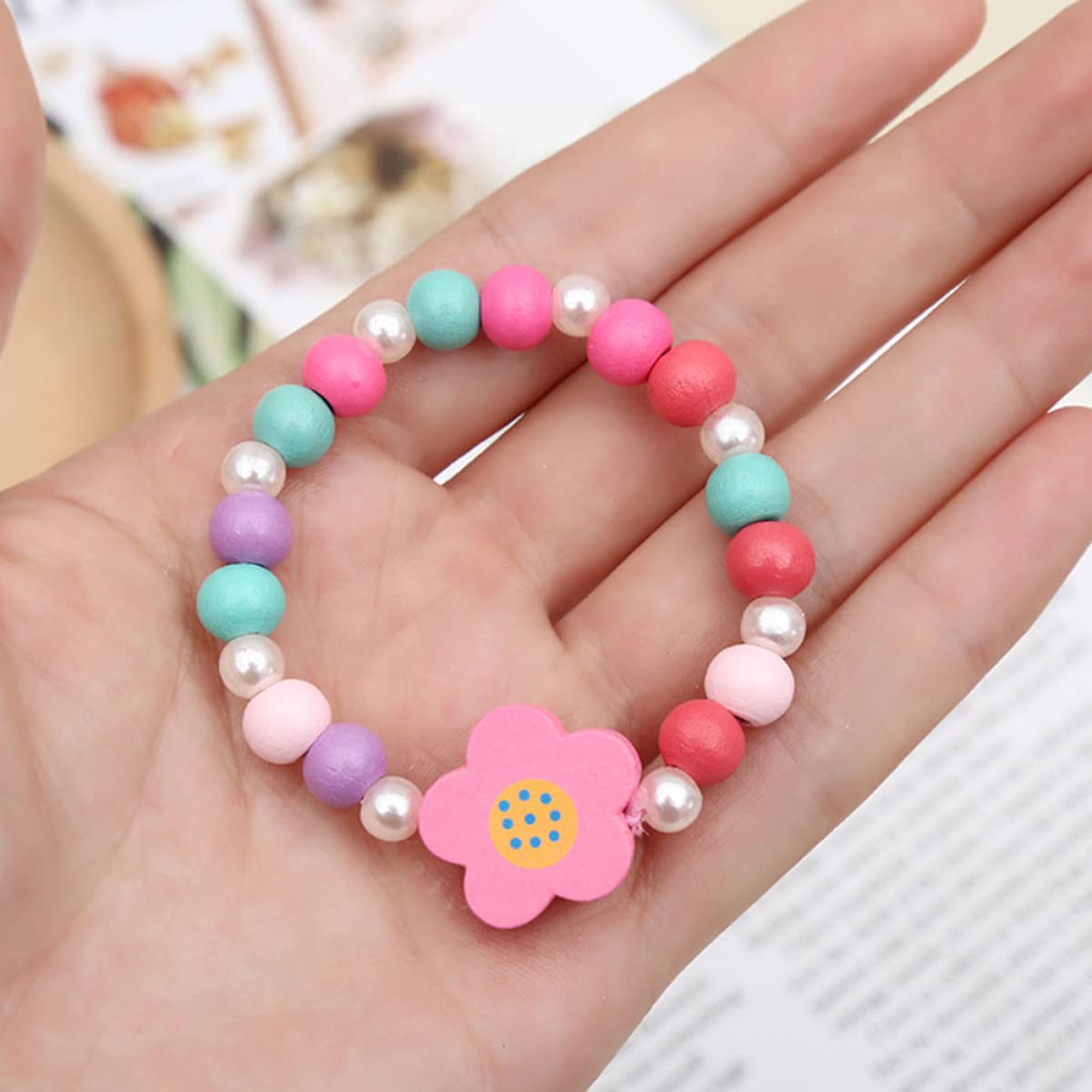 ibasenice 3 Sets Necklace Bracelet Kids Bracelet Jewelry Play Dress up Accessories Kids Bracelets Kid Jewelry for Girls Kids Necklace for Girls Suit for Kids Wood Clothing Child Beaded
