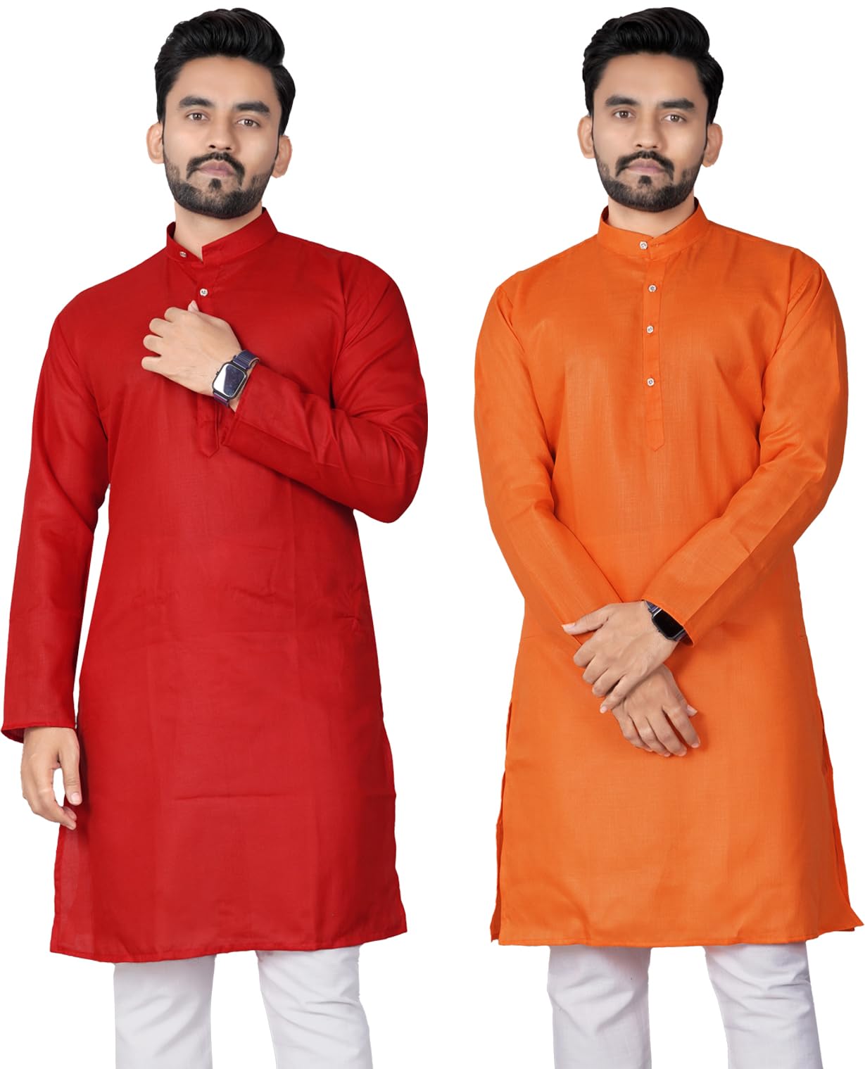 flossy Mens Cotton Kurta Plain Kurta for Wedding Festival and Gifting Kurta for Men Pack of 2-picture-27