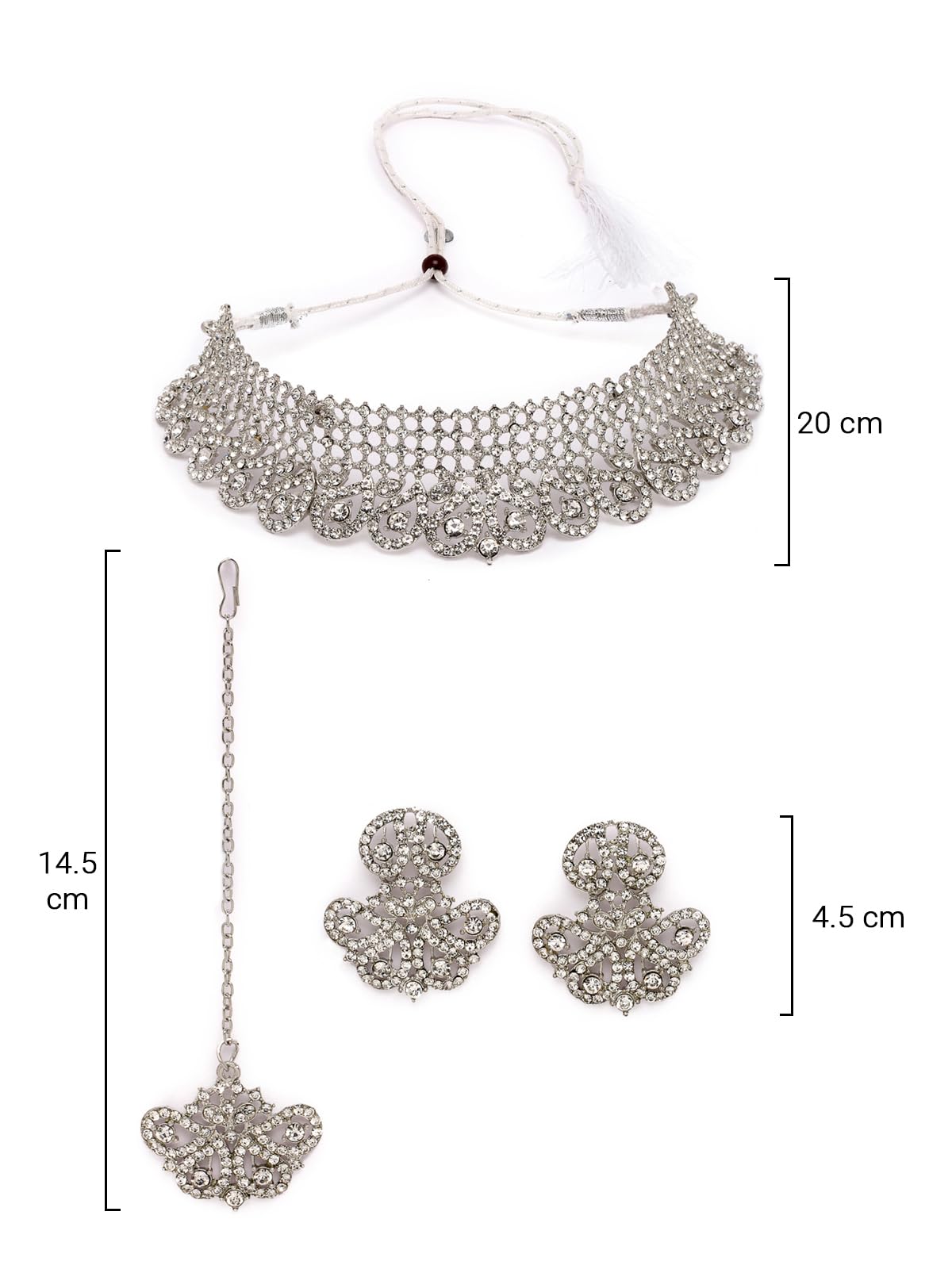 Elegant Rhodium Plated AD Stones Choker Necklace Set