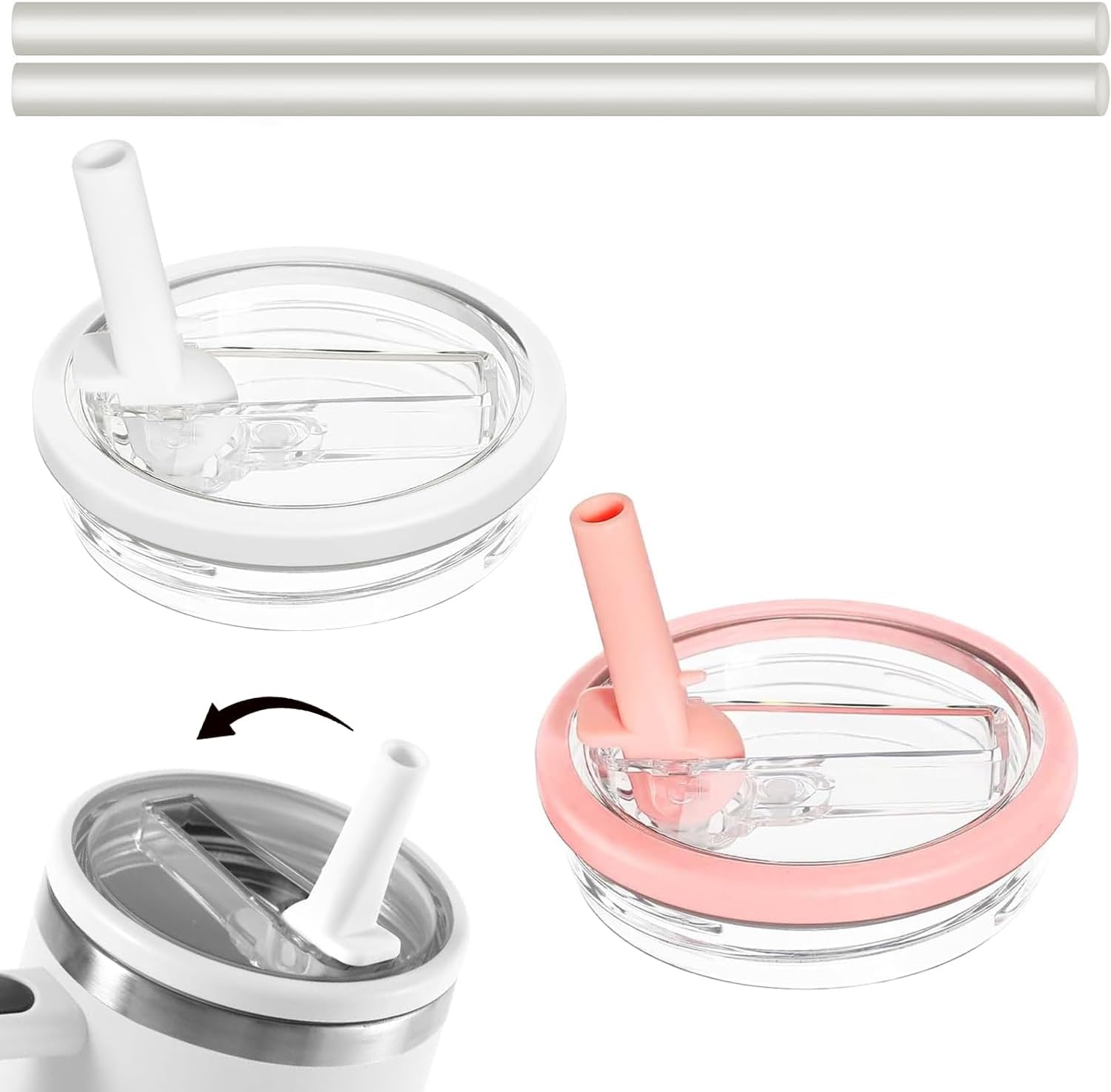 stanley 2 pack 30 oz tumbler with flip straw lid, leak proof, spill proof, reusable (pink+white) 30 oz pink+white