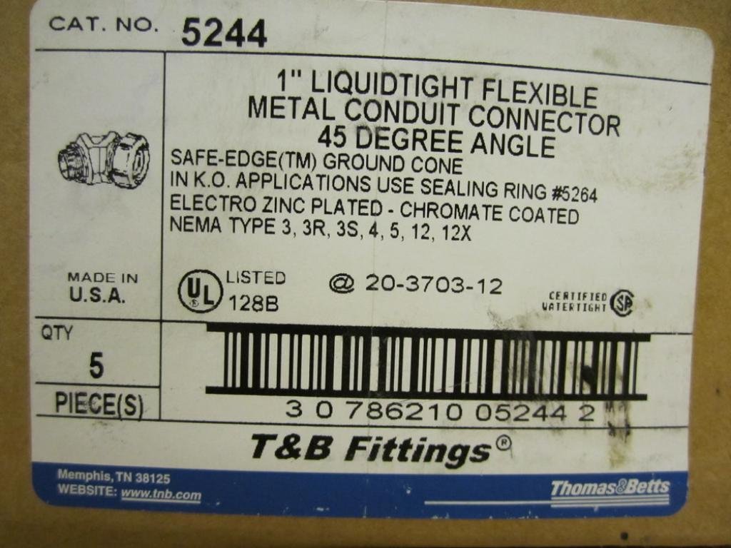 Thomas and Betts 5244 Conduit Connector 5/pkg 1" Liquid Tight Metal 45 Degree Angle