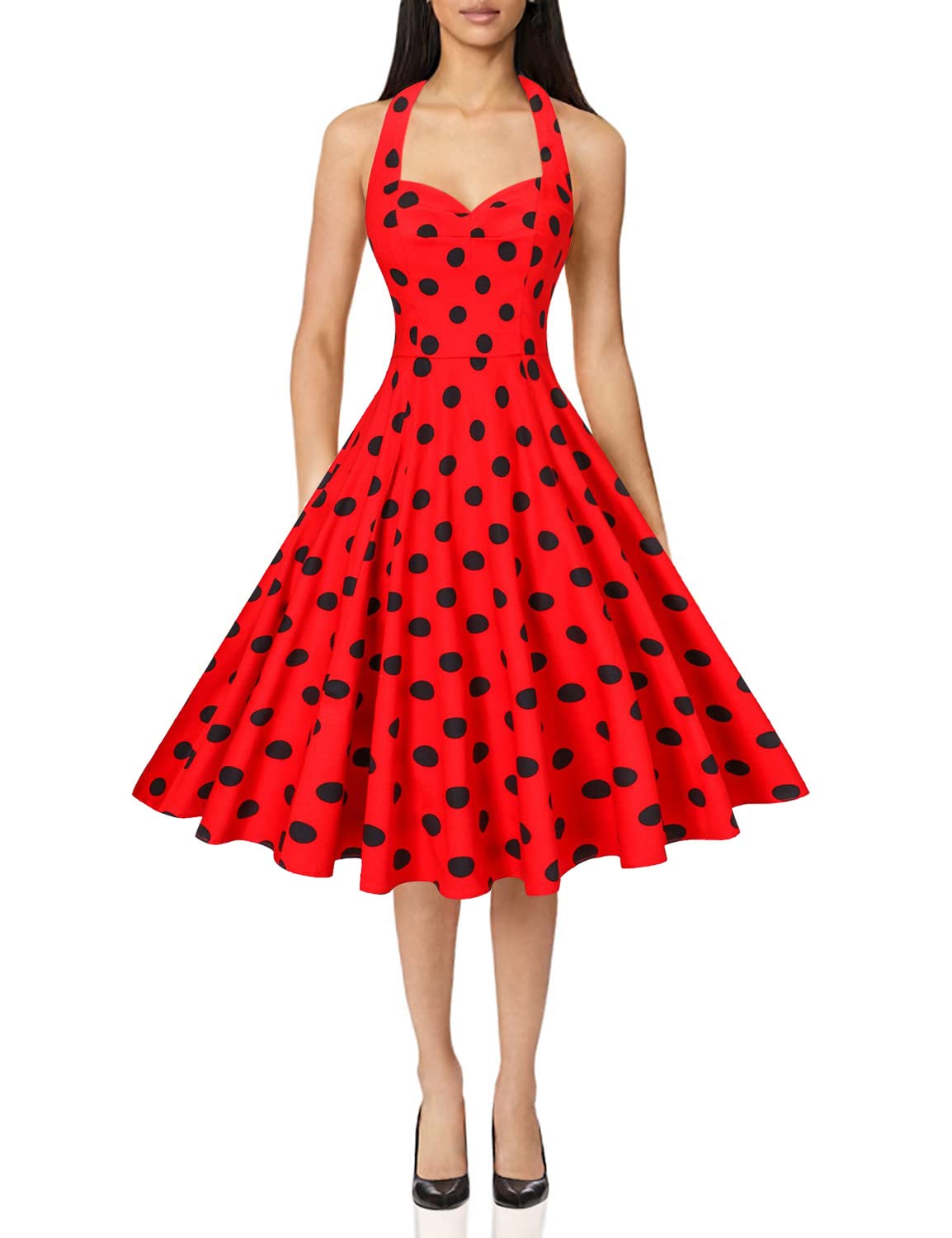 V FashionWomen's Rockabilly Dress 50s Style Halter Cocktail Swing Dress