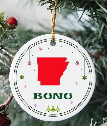 Bono AR Ornament for Christmas Tree Decorations City Travel Souvenir Gifts for Family - Housewarming Gift Bono Arkansas Ornament 3 Inch Plastic