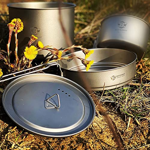 Bestargot Camping Cookware Set Titanium Cooking Pot with Pan, Outdoor Cookware Picnic Pot, Ultralight Camping Pot Pan Set, Camping Tableware Set for Bushcraft - Image 6