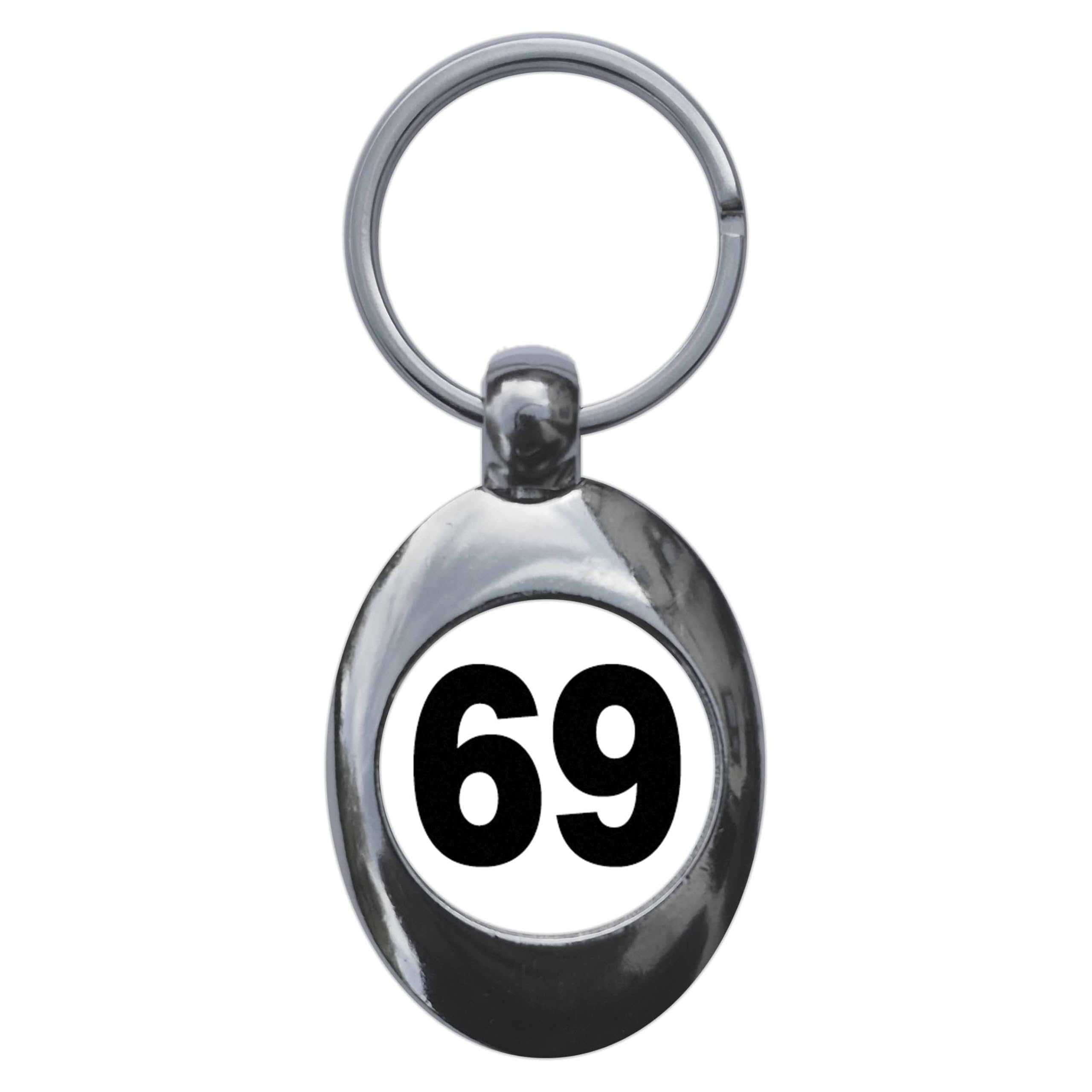 Ozorath Plain Number 69 Sixty Nine Keyring Keychain Key Ring Chain With Trolley Coin