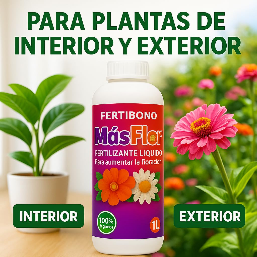 FERTIBONO MásFlor Fertilizante Líquido para Plantas con Flor – Potencia la Floración Natural – Con NPK, Molibdeno y Aminoácidos – Resultados Rápidos y Visibles – 100% Orgánico – 1L
