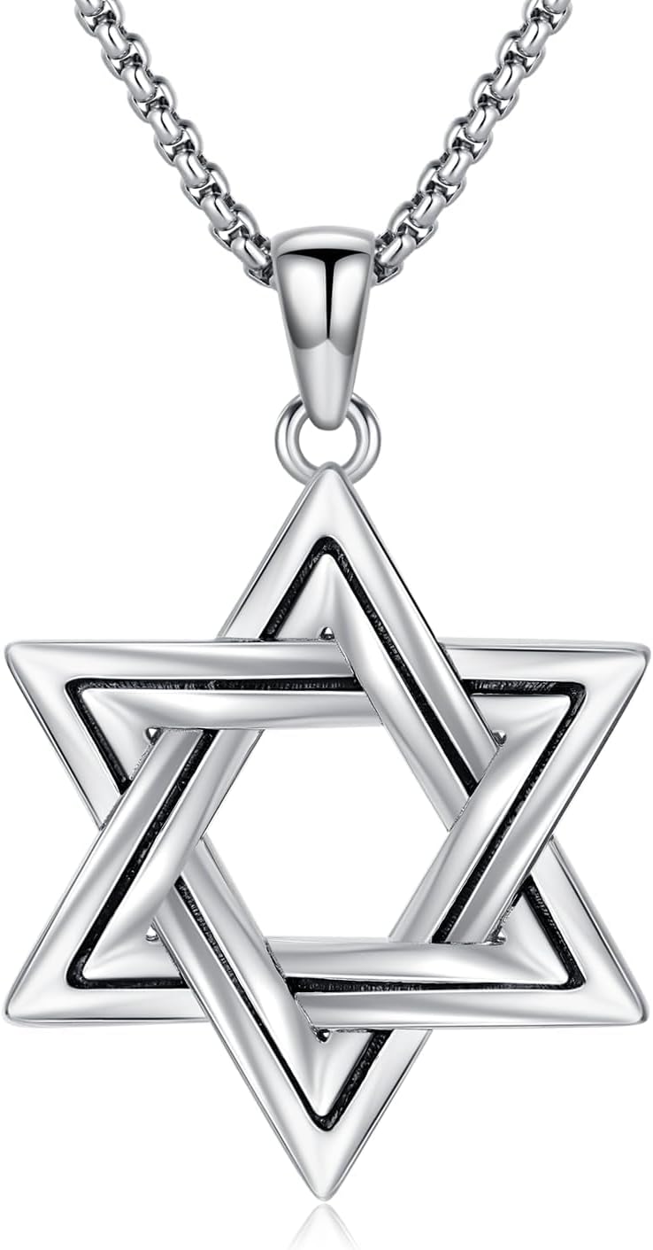 Seiyang Star of David Necklace 925 Sterling Silver Jewish Star Pendant Estrella de David Jewelry Gifts for Men(with Gift Box)