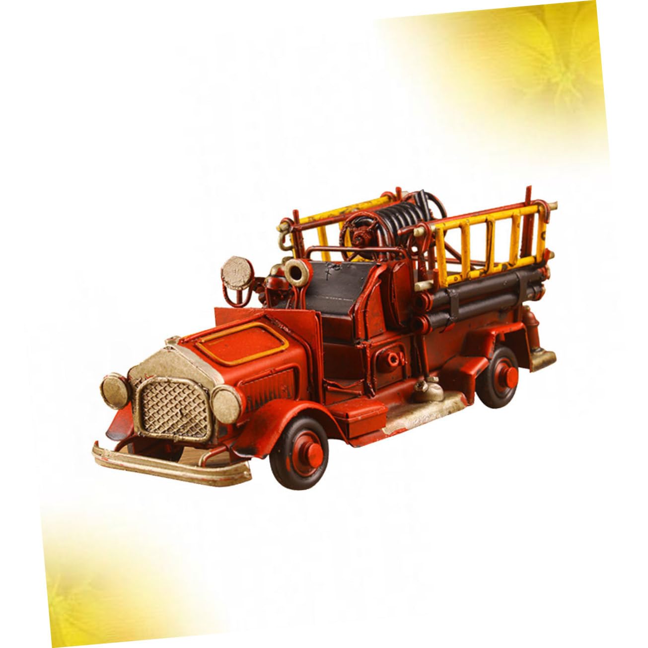ABOOFAN Schmiedeeisen Feuerwehrauto Modell Miniatur Metallhandwerk Retro Heimdekoration Kreative Schreibtischskulptur Rote Vintage Ornamente