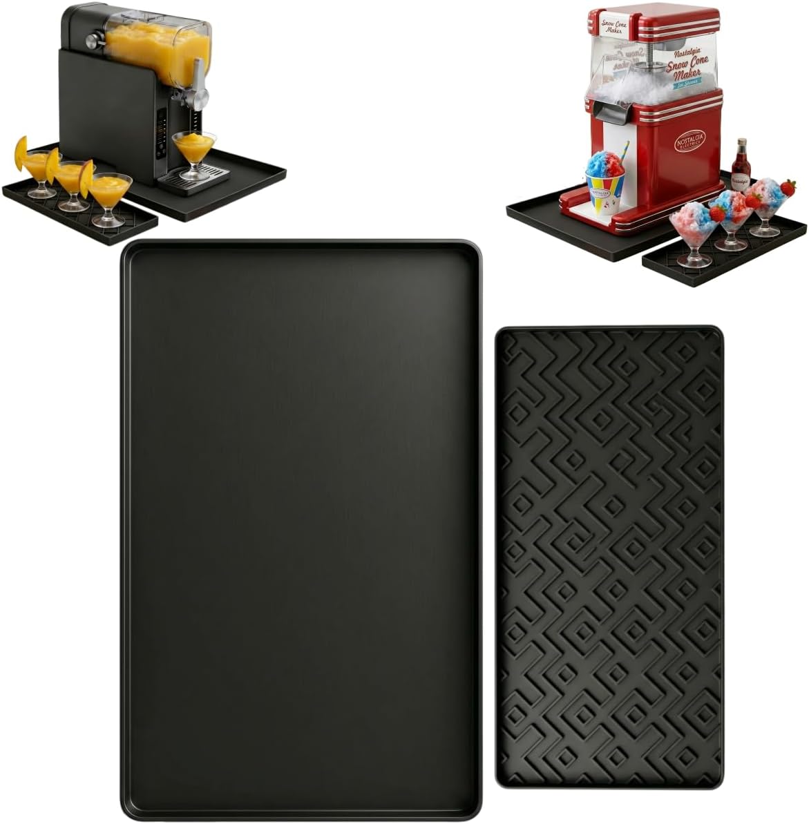 Slushie Machine Mat, 11x19 Silicone Drip Tray and Cup Tray | Designed for slushie and shaved ice machines. Catches melting ice, syrup drips and spills while keeping countertops clean.