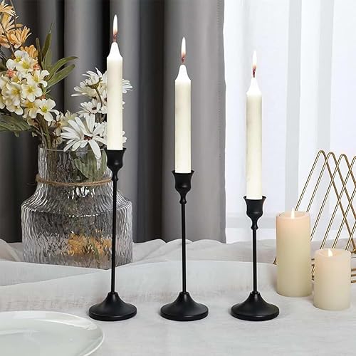 Miniatura 2 de Juego de 3 Portavelas Negros, Portavelas de Metal para Velas Cónicas, Candelabro Decorativo Clásico para Navidad, Bodas, Fiestas, Mesas de Cena