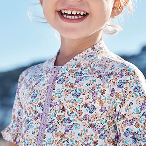 Girls One Piece Rash Guard Swimwear Baby Toddler Short Sleeve Floral Leaves Print Swimsuit Rashguard Upf 50+ Sun Protection Bathing Suits Ruffled Romper Shorts With Front Zipper Blue Floral 6-7 Years #TOP4