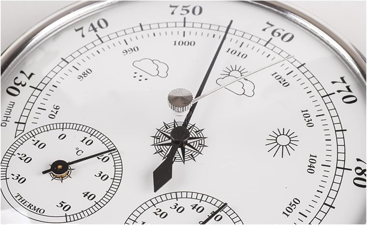 3 in 1 Barometer Wall Hanging Barometer Quality Precision Aneroid 128mm 3 in 1 Barometer with Thermometer and Hygrometer Humidity Silver Outdoor Fishing,Silver