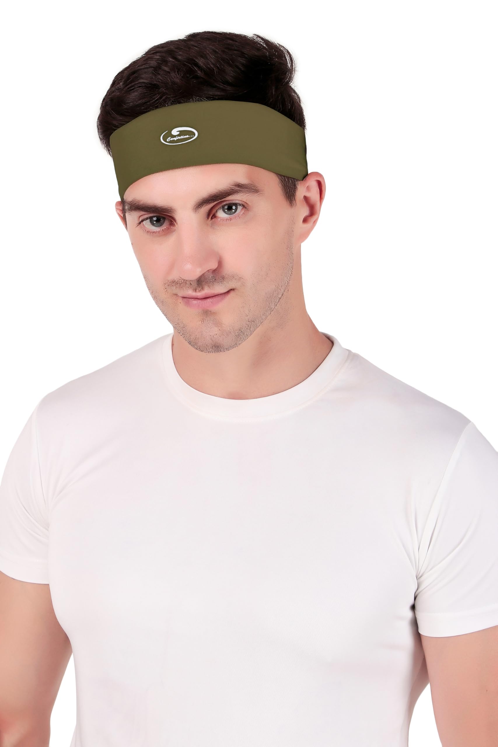 CONFIRTINO Bamboo Viscose Breathables Beautiful Solid Sports Head Sweat Headband for Unisex Long & Short Hair Olive