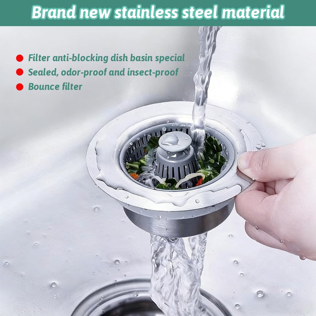 Set di Tappo per Lavello Cucina, Tappi di Scarico con Cestino Anti-Intasamento Filtro Lavello for Standard Drains, Universale 3-in-1 Guscio in acciaio inossidabile, Facile installazione