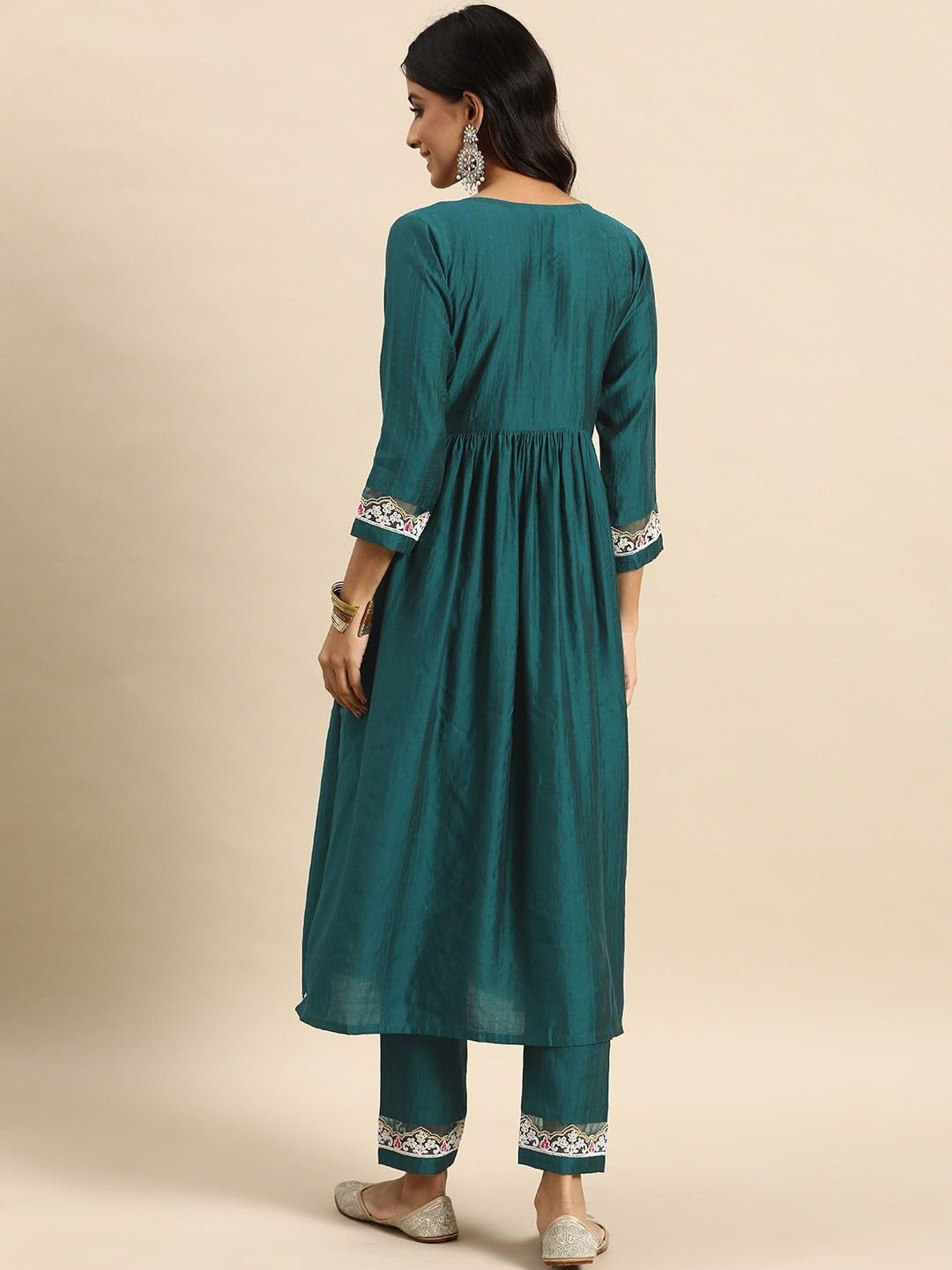 Amayra Women's Embroidered Alia Cut Kurta With Pant (Green, Xxl, Rayon)