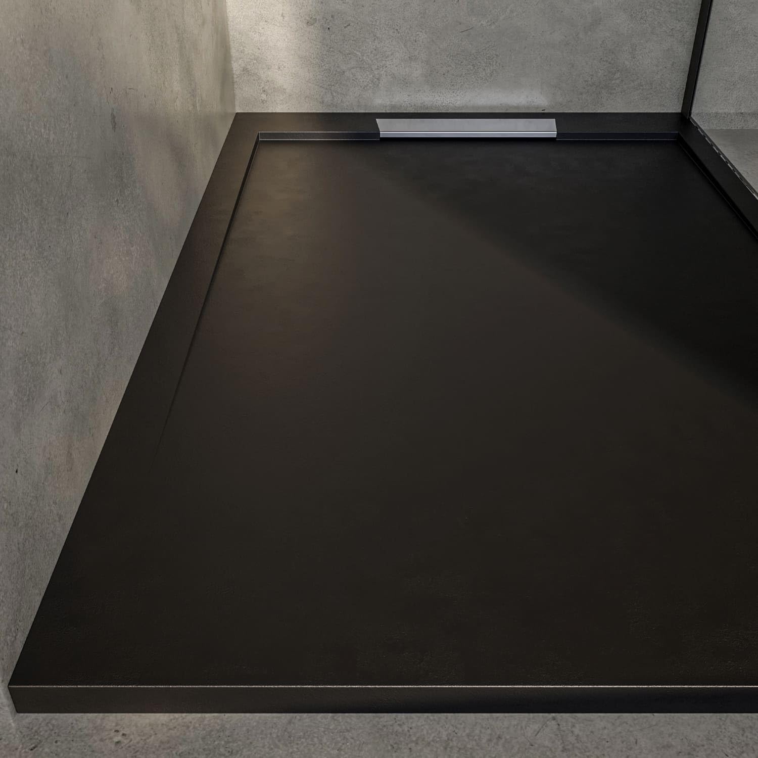 SOULHOME Brodzik prysznicowy– Żywica– Gel Coat– Gładka/Kamienna tekstura – Antypoślizgowy – czarny- 180x90- Niski 3cm– Elegancki