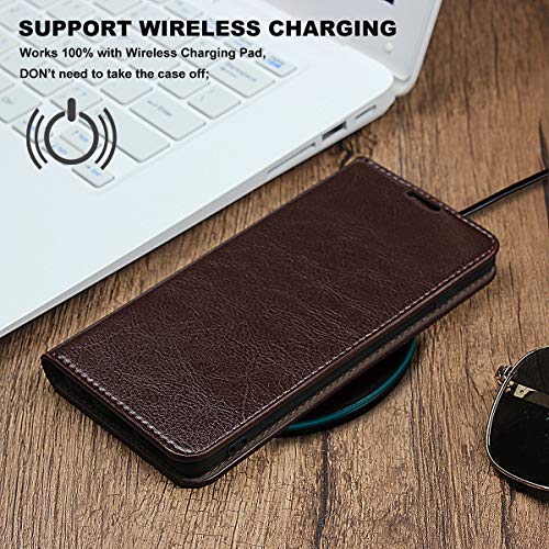 Icovercase Compatible With Huawei Mate 20 Pro Case, Genuine Leather Wallet Case [Card Slots] Flip Book Design Case With Viewing Stand (Brown) #TOP7