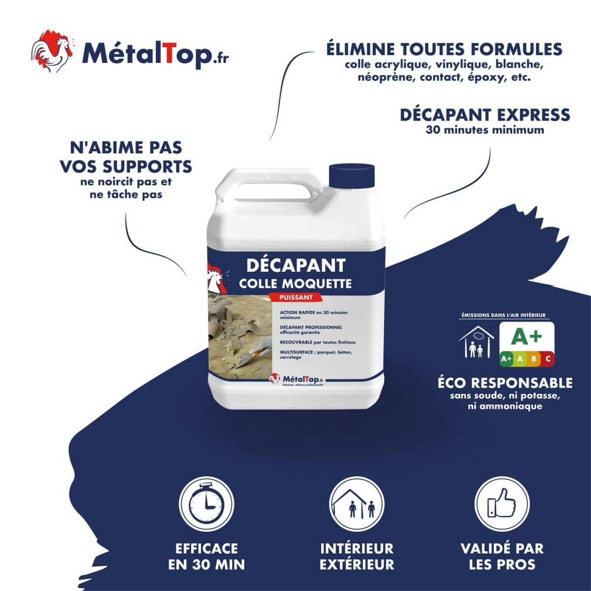 Metaltop Decapant Colle Moquette 5 L Elimine résidus colle sol béton bois carrelage