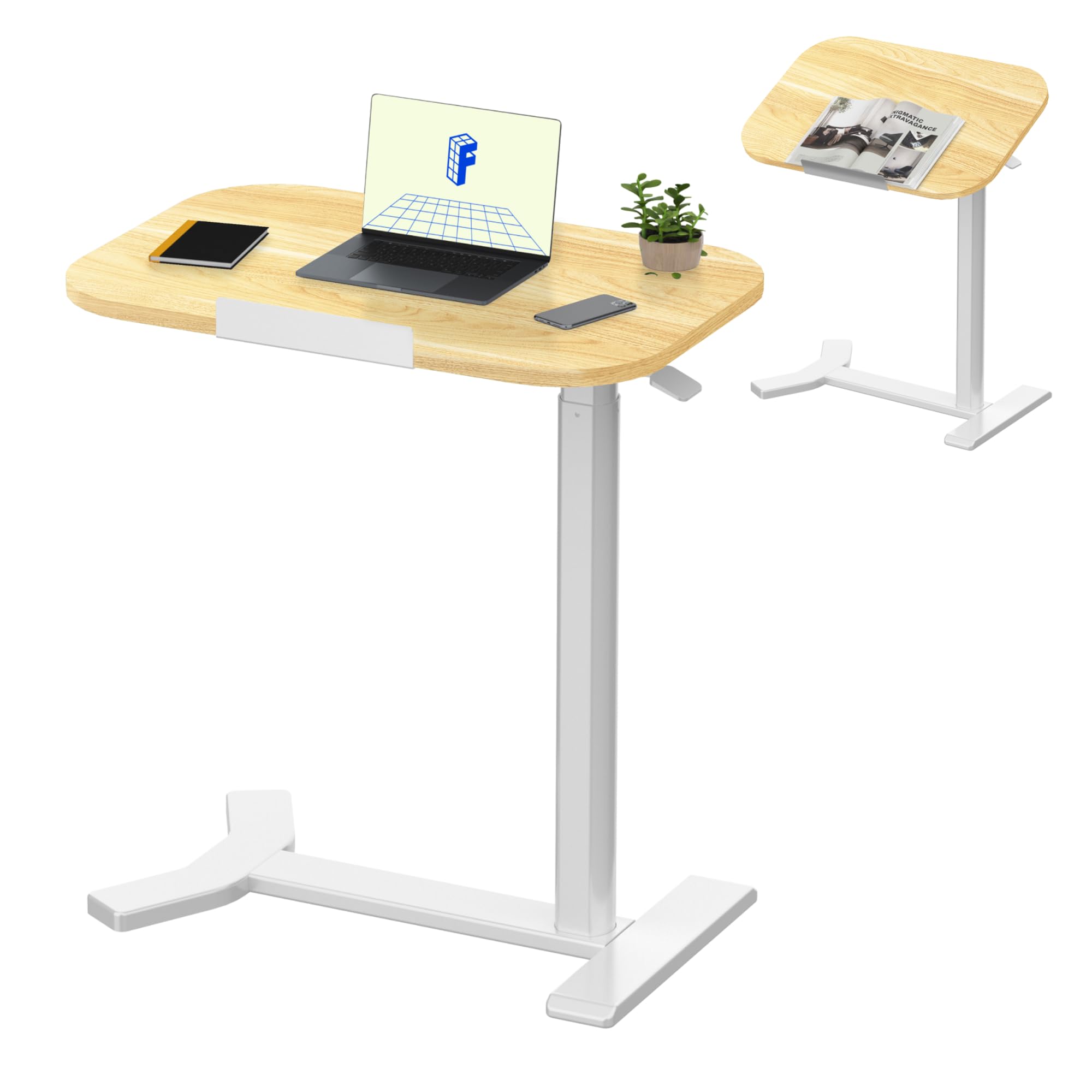 FLEXISPOT Overbed Table with Wheels, Adjustable Height Bedside Table, Rolling Laptop Desk for Bed Sofa, Small Standing Desk 60 x 40 cm, Mobile Computer Cart, H5 Maple