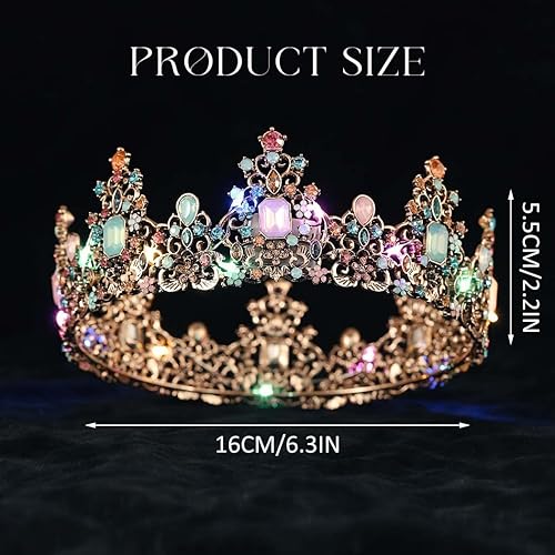 Miniatura 3 de Yean Coronas y tiaras con diamantes de imitación barrocos LED, corona de reina nupcial de oro, corona de cristal para boda, fiesta, tiara para mujer