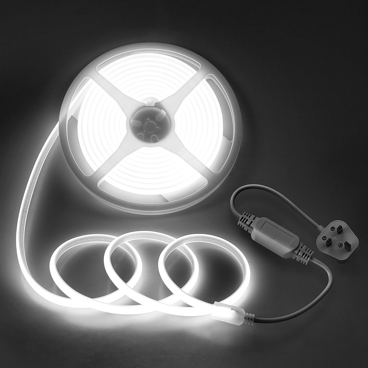 Aclorol 230V COB LED Strip Lights 5M Waterproof IP67 Outdoor LED Strip Lights AC 220V Rope Light Plug in for Bedroom High Density Uniform COB Light Super White 6000K for Patio Grade Building
