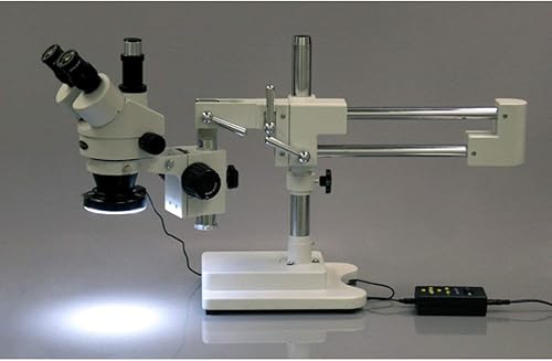 Miniatura 2 de AmScope Microscopio estéreo trinocular SM-4TX-144A, oculares WF10x, aumento de 3.5X-45X, potencia objetivo 0.7X-4.5X, lente Barlow 0.5X, fuente de