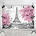 Qian Pink Flowers Trees Eiffel Tower Background for Photography Gray Paris Photo Studio Props Banner Wedding Theme Party Backdrops Vinyl 7x5ft