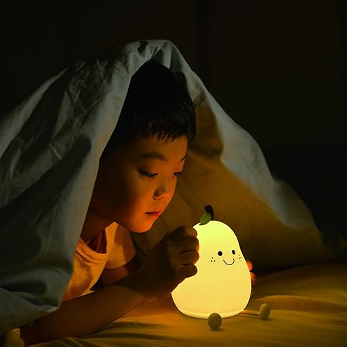 Miniatura 4 de Sempoda Luz nocturna para niños bonita lámpara de noche de silicona de pera para guardería luz LED recargable de frutas para bebés y niños lámpara