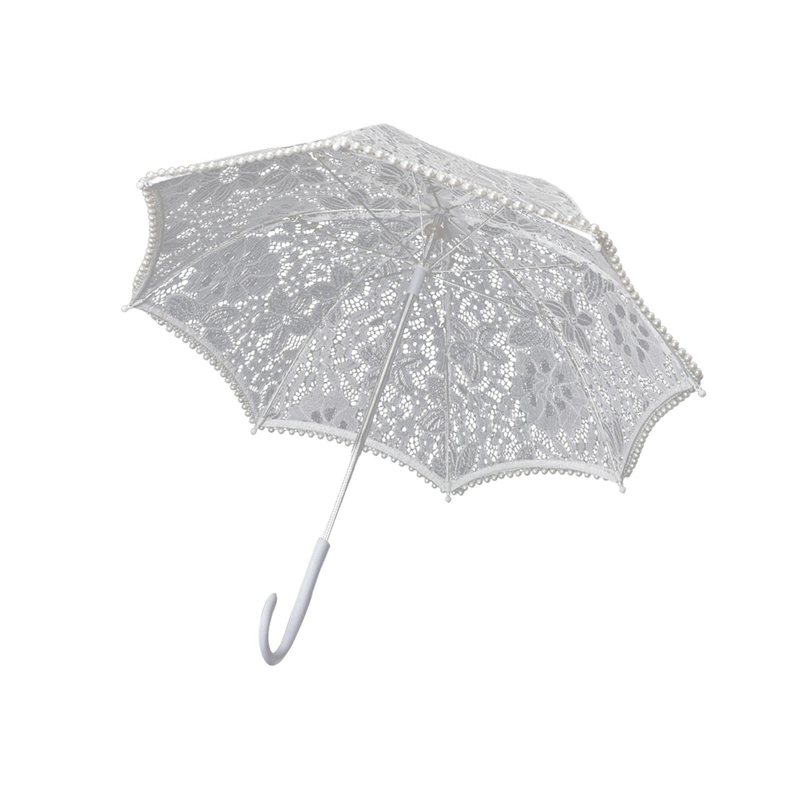 Meri SHOPP Parasol White Wooden Handle Costume Lace Umbrella for Birthday Bride Beach White Lace Clothing Shoes & Accessories | Womens Accessories | Umbrellas-image-6
