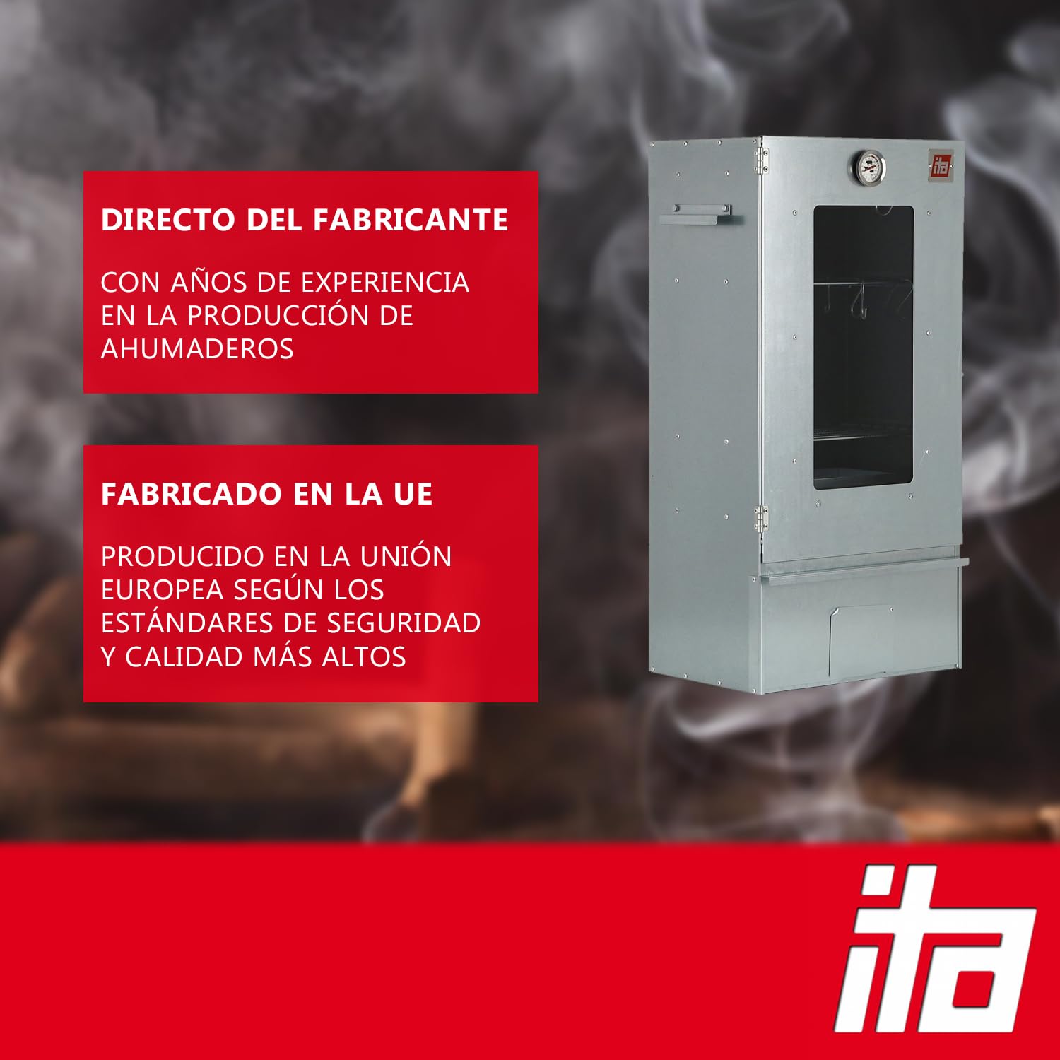 ITA Ahumador Eléctrico 7000 - Set de Ahumado con Calefacción, Mesa, Generador de Humo - Armario Ahumador con Ventana & Termómetro - Acero Aleado - Calidad UE, Directo del Fabricante