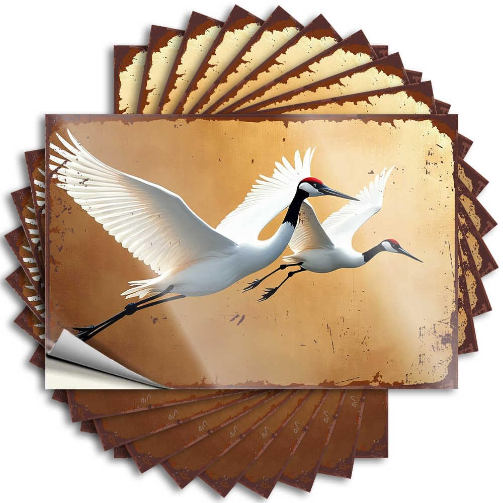 Tattoo Cover Cool Two Graceful Flying Cranes Against A Warm Background for Taupe - Core Easy Peel Removable(6X9CM)