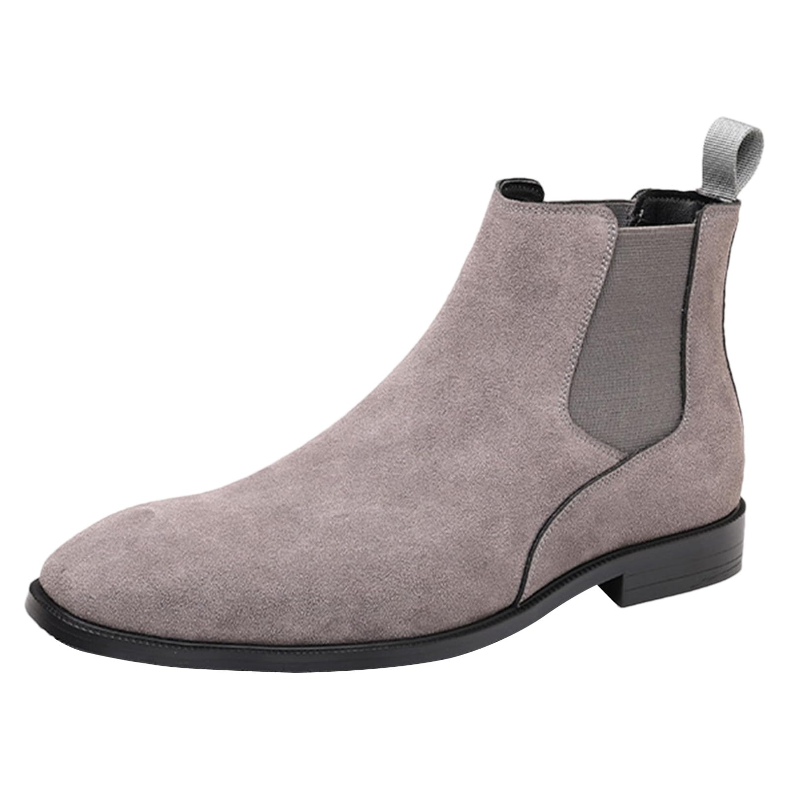 ANUFER Hombres Vacuno Cuero de Ante Botas Chelsea Punta Cuadrado Slip On Vestido Botines de Tobillo
