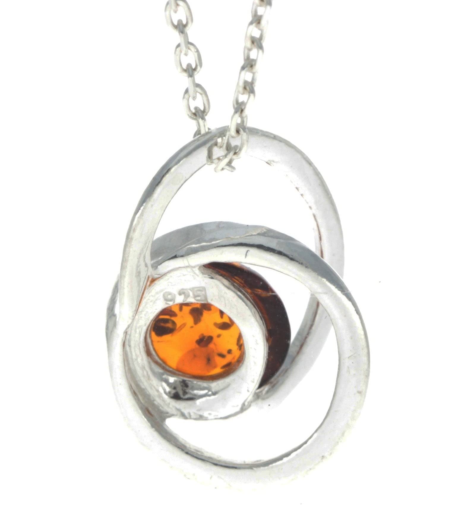 SilverAmber Jewellery GL389 - Colgante moderno de plata de ley 925 y ámbar báltico auténtico, Piedra Plata de ley Plata Resina, Ámbar