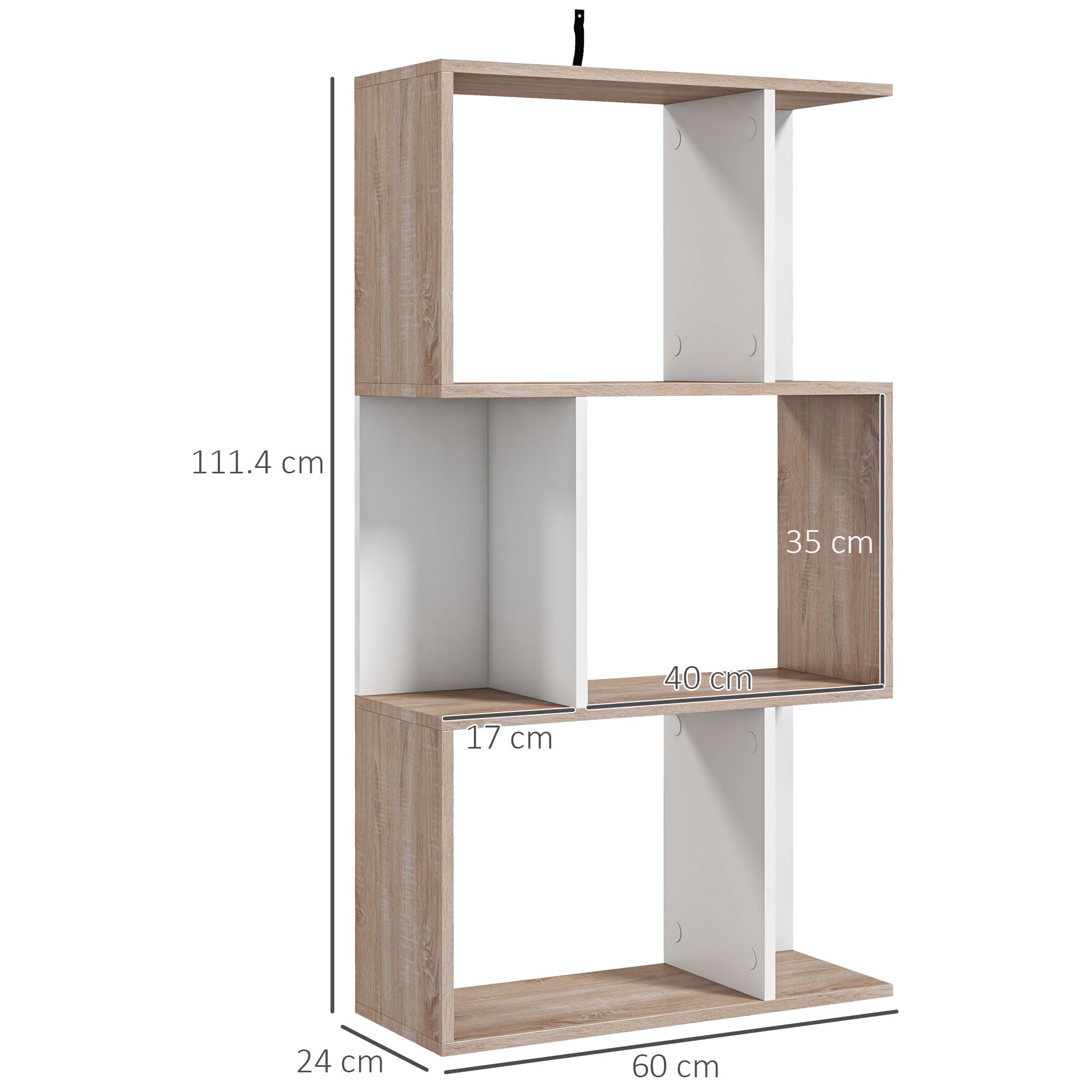 HOMCOM Libreria di Design Scaffale Moderna 3 Ripiani 60 × 24 × 111.4cm | Scaffale Ufficio, Legno