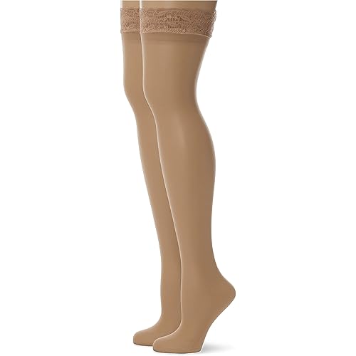 Charnos 24/7 15 Denier Lace Top Hold Ups 2 Pair Pack in Champagne with Plain Toe - Slight Sheen Finish - Large