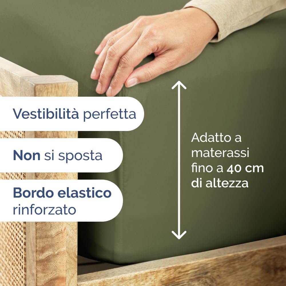 Lenzuolo con angoli 200x200cm - Extra profondo per materassi fino a 40cm (16") di altezza - Morbida microfibra spazzolata - Antipiega, resistente al restringimento e colori - OEKO-TEX - Verde salvia