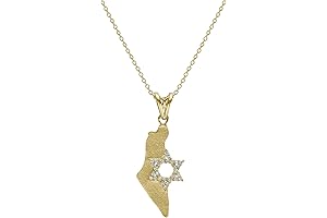 Map of Israel & Star of David with Natural Diamonds Pendant Necklace in 14k Gold