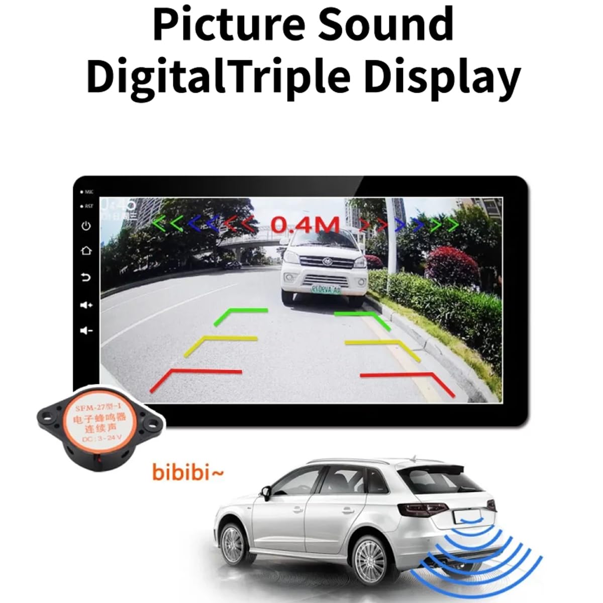 Cámara de Marcha Atrás para Coche 2 en 1 con Sensor de Radar de Estacionamiento, Alarma Sonora Bibi, Visión Nocturna, Impermeable, HD, Sistema de Asistencia para Aparcamiento
