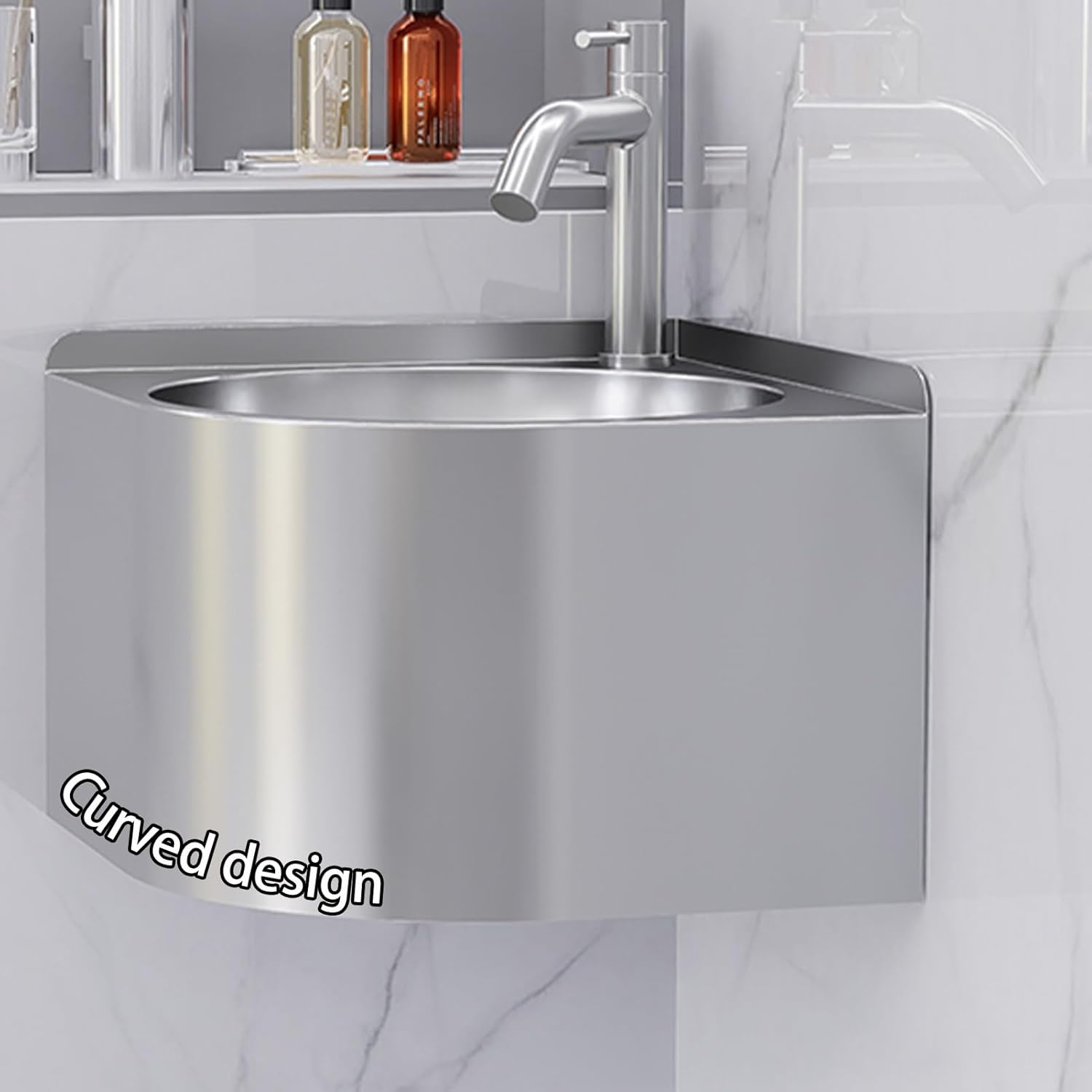 Corner Bathroom Sink, Corner Wall Mount Bathroom Sink, Stainless steel Corner Sink, Outdoor wash basin, tiny sink for Kitchen Bathroom Lavatory(Silver)