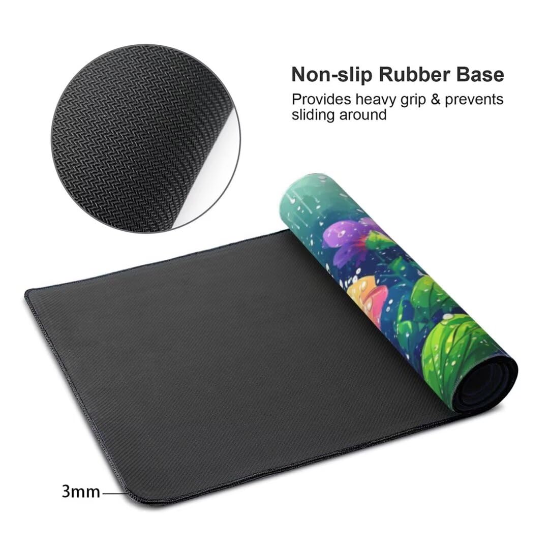 Alfombrilla de ratón 1400x600x3 MM, Alfombrilla Ratón XXL Extendida de Gran Tamaño con Bordes Cosidos, Base de Goma Antideslizante Almohadilla para Teclado, Flores después de la lluvia S-12233