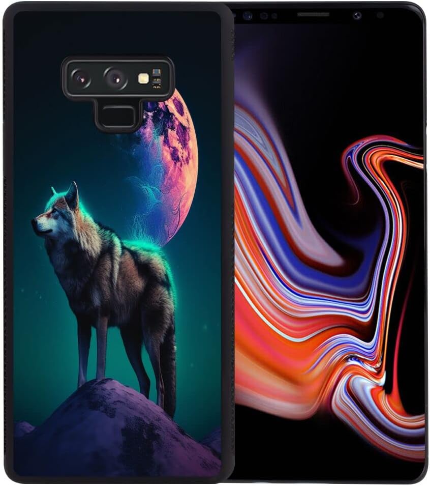 DeweiDirect Phone Case for Samsung Galaxy Note 9 with Wolf Art Print JX094 Black Slim Rubber Frame Full Body Protection Cover Case for Samsung Galaxy Note 9 Drop Protection