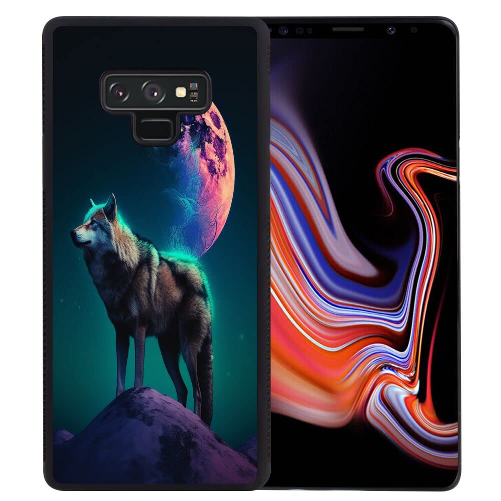 DeweiDirect Phone Case for Samsung Galaxy Note 9 with Wolf Art Print JX094 Black Slim Rubber Frame Full Body Protection Cover Case for Samsung Galaxy Note 9 Drop Protection