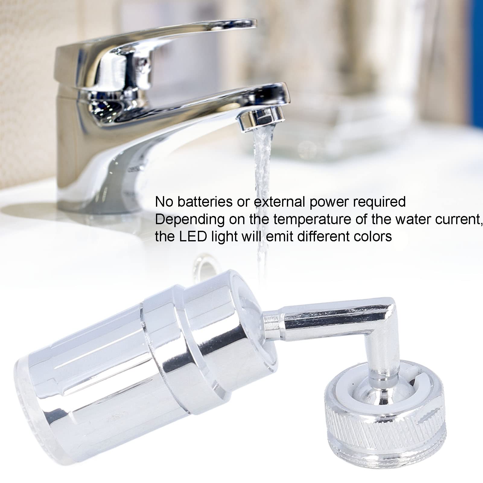 Water Faucet Bathroom Kitchen Sink Faucet Fashion LED Tricolor Temperature Control Faucet 3 4in External Teeth Suitable for — view 2