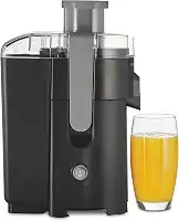 Hamilton Beach Máquina de suco HealthSmart, extrator centrífugo compacto, calha de alimentação de 6 cm para frutas e legumes, fácil de limpar, livre de BPA, 400W, preto e cinza (67502)
