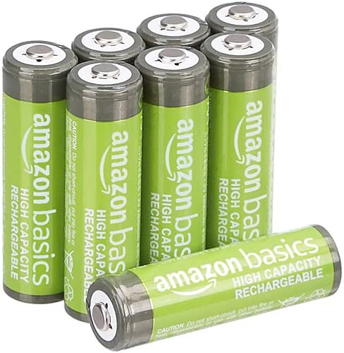 Amazon Basics 8-Pack Rechargeable AA NiMH High-Capacity Batteries, 2400 mAh,