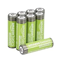 Amazon Basics confezione da 8 batterie ricaricabili AA NiMH ad alta capacità, 2400 mAh, 1,2 V, ricaricabili fino a 400 volte, precaricate