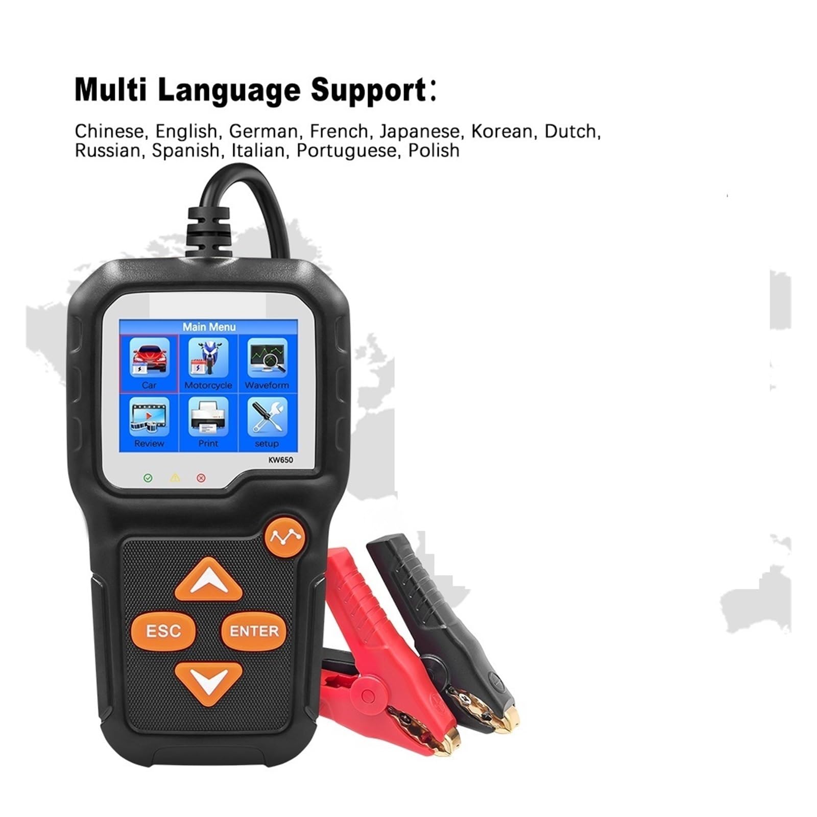 KW650 Tester akumulatora samochodowego motocyklowego 12 V 6 V Analizator akumulatora 2000CCA Układ rozruchowy ładowania Szybkie narzędzie we do pojazdu